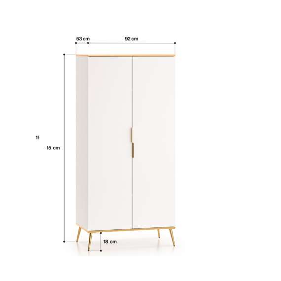 Garderobeskap VINTERBO - 92x195 cm - hvit matt - 2 dører - metall bein