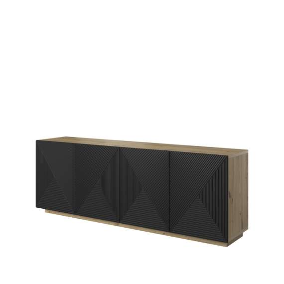 Skjenk Ash 200x71 cm - eik - sort - 4 dører