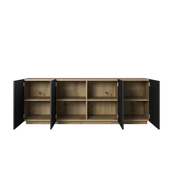 Skjenk Ash 200x71 cm - eik - sort - 4 dører