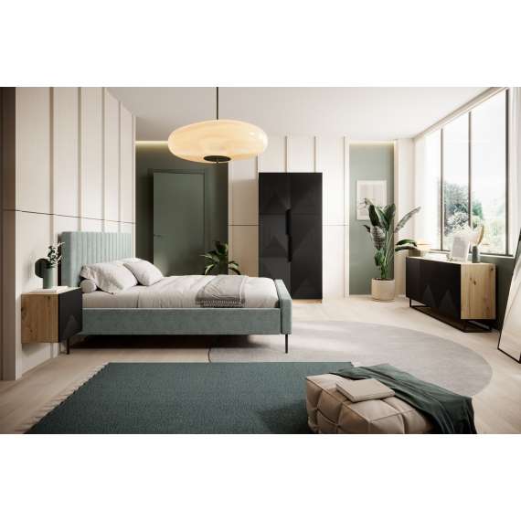 Reol Ash 50x180 cm - eik - sort - hyller - 1 dør