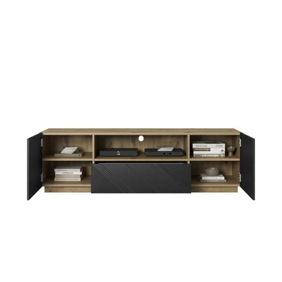 Tv-benk Ash 167x50 cm - eik - sort - 2 dører - 1 skuff