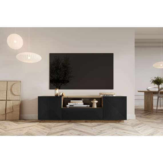 Tv-benk Ash 167x50 cm - eik - sort - 2 dører - 1 skuff