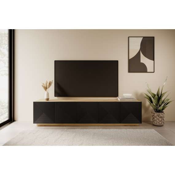Tv-benk Ash 200x46 cm - eik - sort - 5 dører