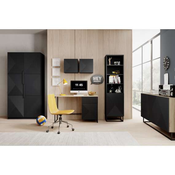 Tv-benk Ash 200x46 cm - eik - sort - 4 dører - hyller