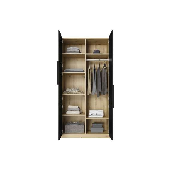 Garderobeskap Ash 100x205 cm - eik - sort - 2 dører