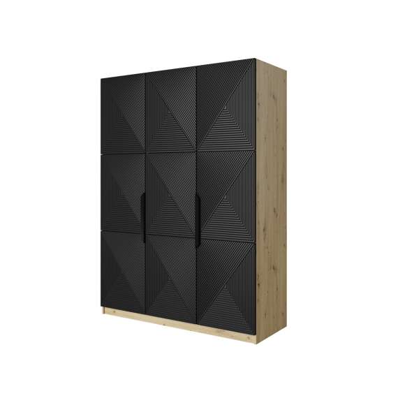 Garderobeskap Ash 150x205 cm - eik - sort - 3 dører