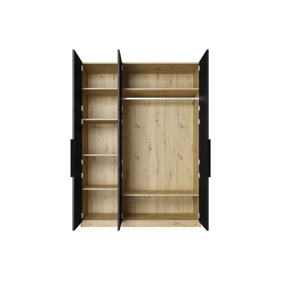 Garderobeskap Ash 150x205 cm - eik - sort - 3 dører