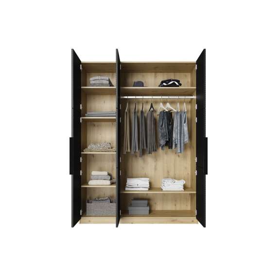 Garderobeskap Ash 150x205 cm - eik - sort - 3 dører