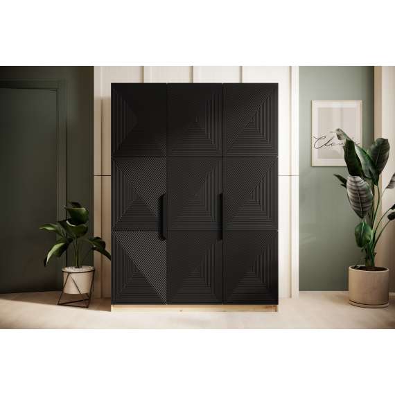 Garderobeskap Ash 150x205 cm - eik - sort - 3 dører