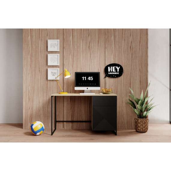 Skrivebord Ash 120x55 cm - sort - eik - med oppbevaring