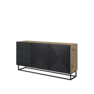 Skjenk Ash 167x81 cm - eik - sort - 2 dører - 3 skuffer