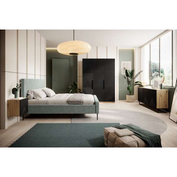 Skjenk Ash 167x81 cm - eik - sort - 2 dører - 3 skuffer