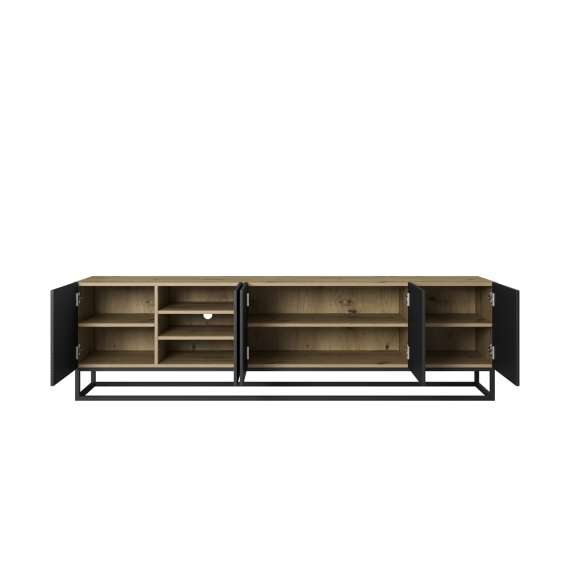 Tv-benk Ash 200x56 cm - eik - sort - 5 dører