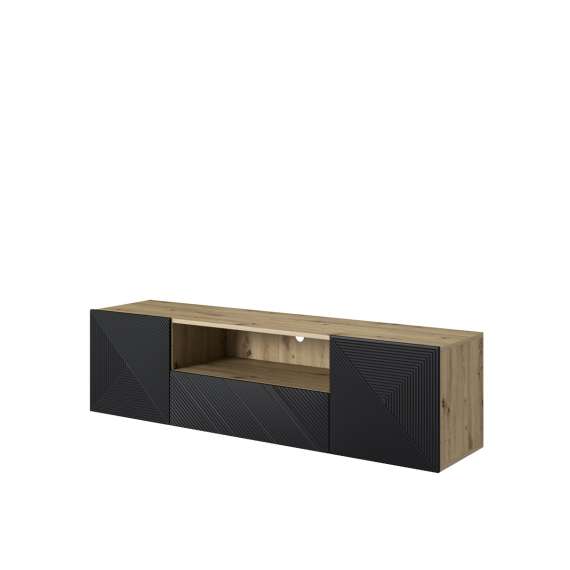 Tv-benk Ash 167x44 cm - eik - sort - vegghengt