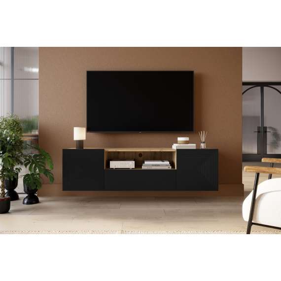 Tv-benk Ash 167x44 cm - eik - sort - vegghengt