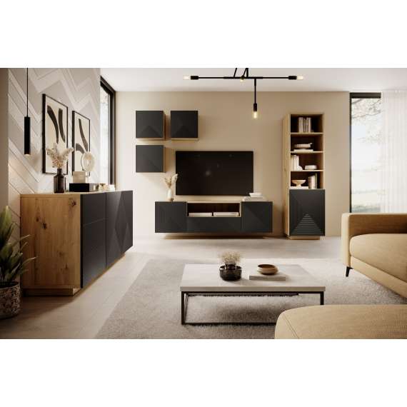 Tv-benk Ash 167x44 cm - eik - sort - vegghengt