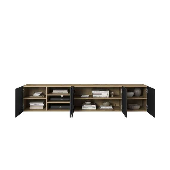 Tv-benk Ash 200x40 cm - eik - sort - vegghengt