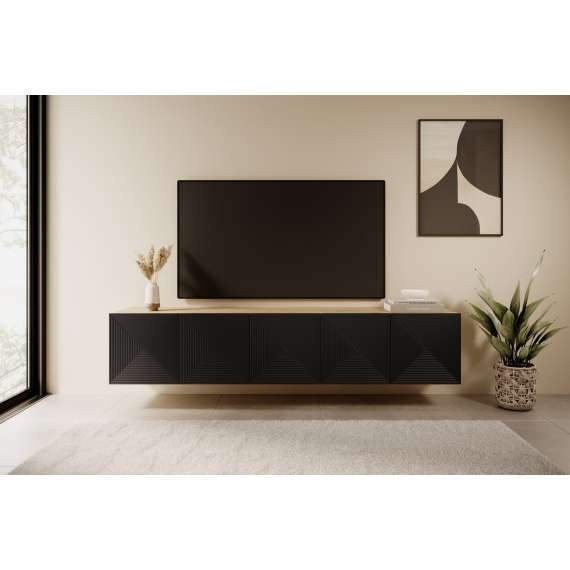 Tv-benk Ash 200x40 cm - eik - sort - vegghengt