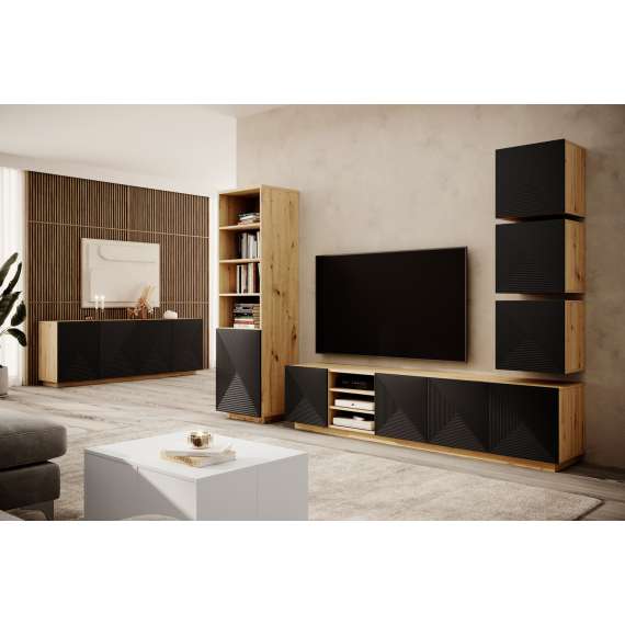 Tv-benk Ash 200x40 cm - eik - sort - vegghengt
