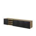 Tv-benk Ash 200x40 cm - eik - sort - 4 dører - hyller - vegghengt