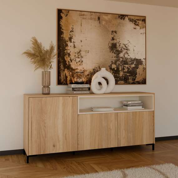 Skjenk GALAC - 173x78 cm - 3 dører - eik mauvella - beige sand