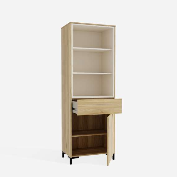 Reol GALAC - 63x181 cm - 2 dører - 1 skuff - eik mauvella - beige sand