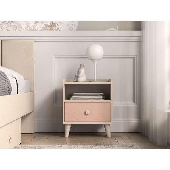Nattbord MEVEL - 45x52 cm - ørkensand - pink millenial -1 skuff