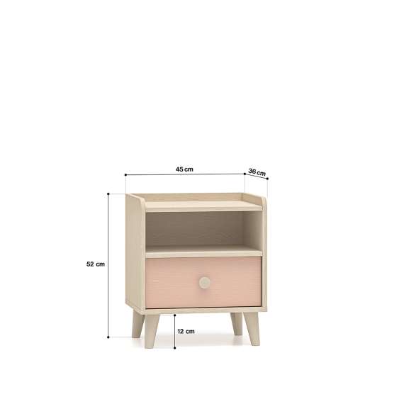 Nattbord MEVEL - 45x52 cm - ørkensand - pink millenial -1 skuff