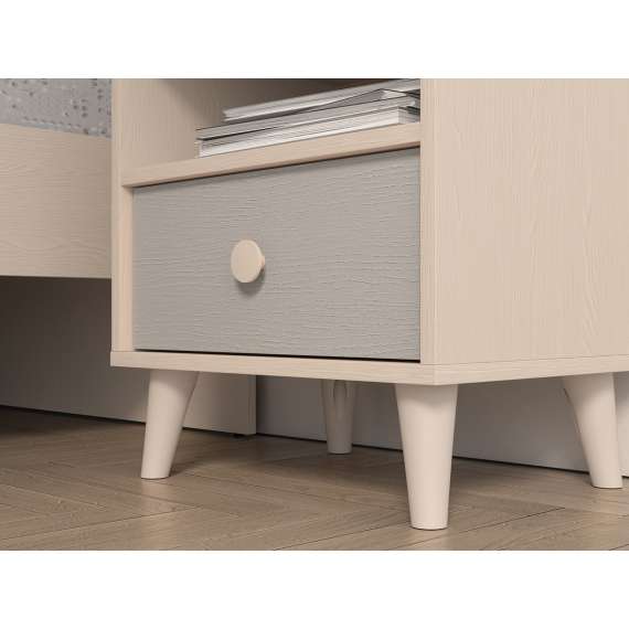 Nattbord MEVEL - 45x52 cm - ørkensand - grå pallad -1 skuff