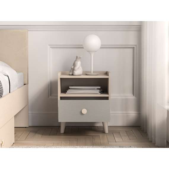 Nattbord MEVEL - 45x52 cm - ørkensand - grå pallad -1 skuff