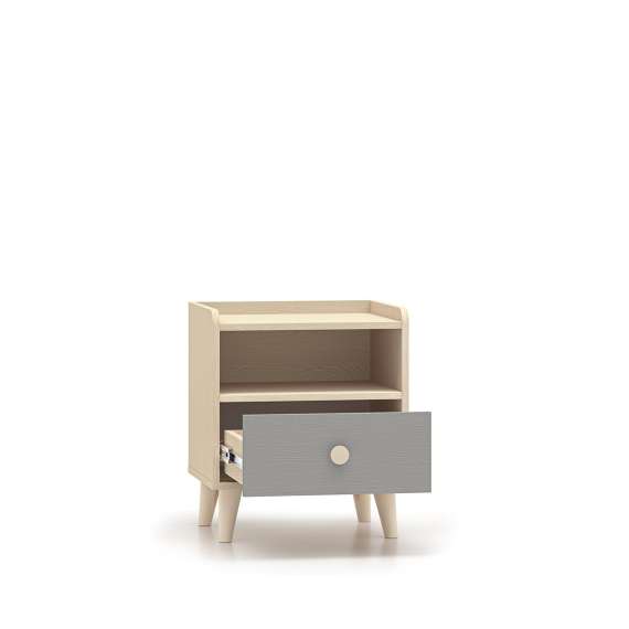 Nattbord MEVEL - 45x52 cm - ørkensand - grå pallad -1 skuff