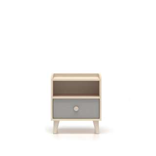 Nattbord MEVEL - 45x52 cm - ørkensand - grå pallad -1 skuff