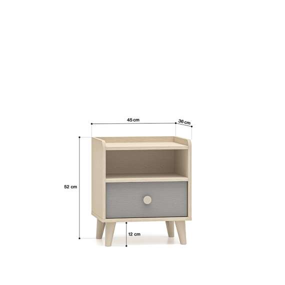 Nattbord MEVEL - 45x52 cm - ørkensand - grå pallad -1 skuff