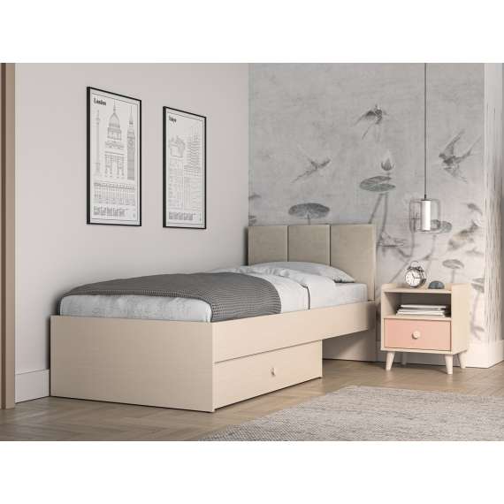 Seng MEVEL 90x200 cm - ørkensand - oppbevaringsskuff
