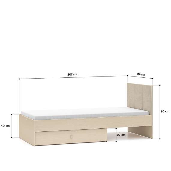 Seng MEVEL 90x200 cm - ørkensand - oppbevaringsskuff