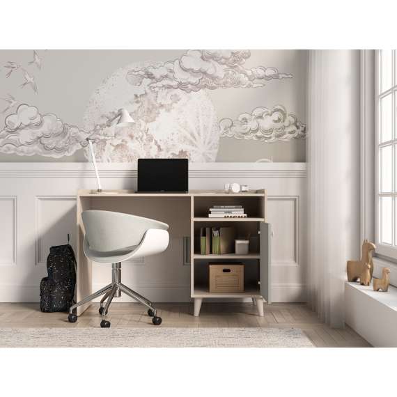 Skrivebord MEVEL - 120x58 cm - ørkensand - grå pollad -1 dør