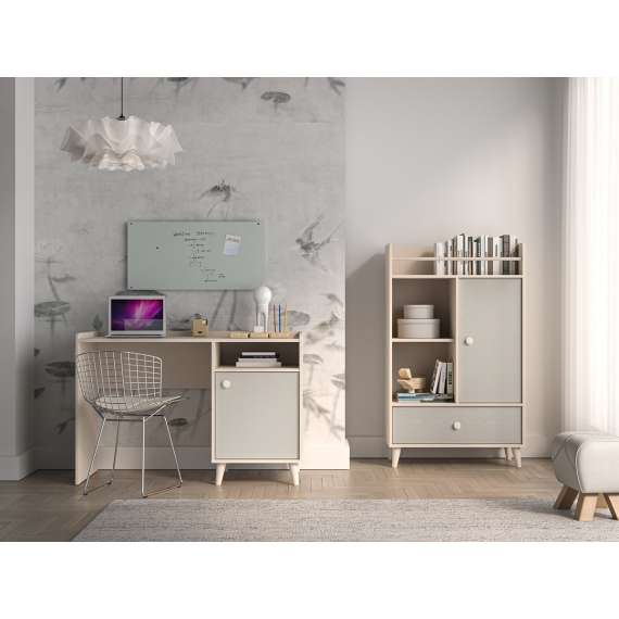 Skrivebord MEVEL - 120x58 cm - ørkensand - grå pollad -1 dør