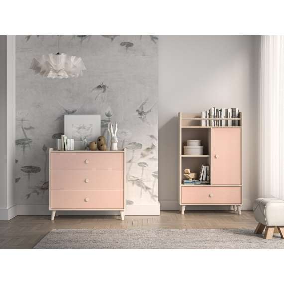 Kommode MEVEL - 90x85 cm - ørkensand - pink millenial - 3 skuffer