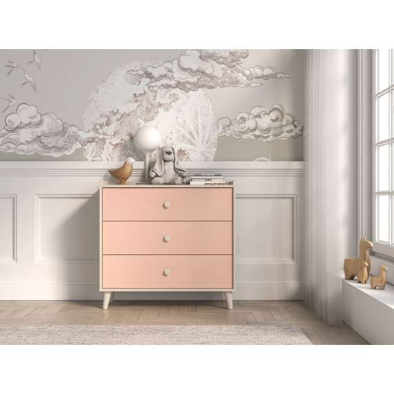 Kommode MEVEL - 90x85 cm - ørkensand - pink millenial - 3 skuffer