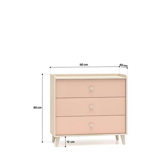 Kommode MEVEL - 90x85 cm - ørkensand - pink millenial - 3 skuffer