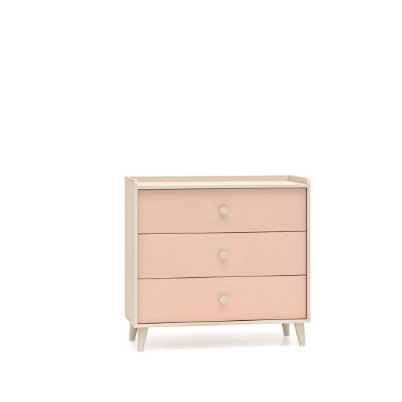 Kommode MEVEL - 90x85 cm - ørkensand - pink millenial - 3 skuffer