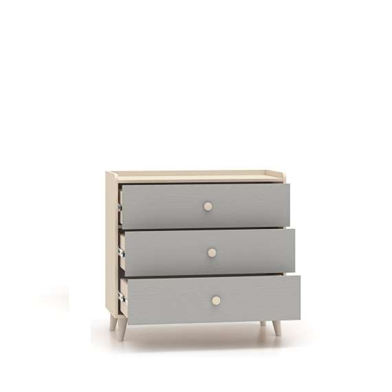 Kommode MEVEL - 90x85 cm - ørkensand - grå pallad -3 skuffer