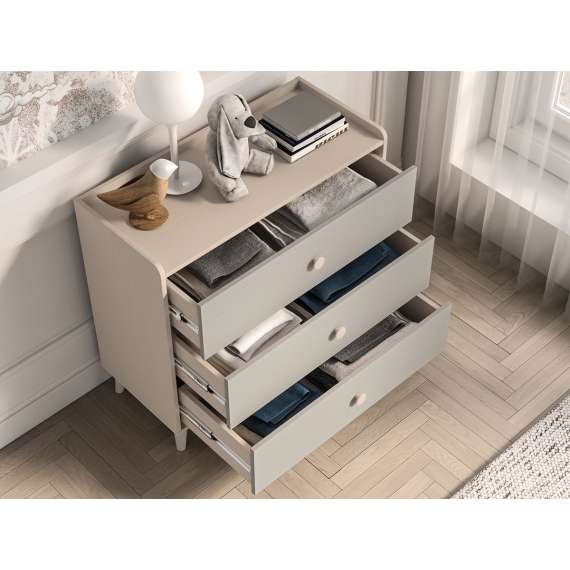 Kommode MEVEL - 90x85 cm - ørkensand - grå pallad -3 skuffer