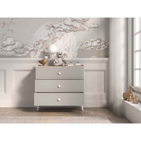 Kommode MEVEL - 90x85 cm - ørkensand - grå pallad -3 skuffer