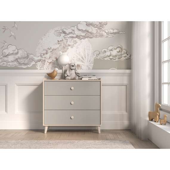 Kommode MEVEL - 90x85 cm - ørkensand - grå pallad -3 skuffer