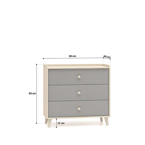 Kommode MEVEL - 90x85 cm - ørkensand - grå pallad -3 skuffer