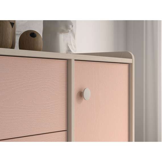 Skjenk MEVEL - 120x85 cm - ørkensand - pink millenial - 3 skuffer - 1 dør