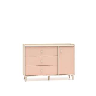 Skjenk MEVEL - 120x85 cm - ørkensand - pink millenial - 3 skuffer - 1 dør