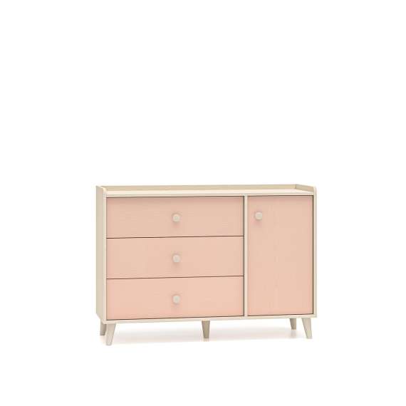 Skjenk MEVEL - 120x85 cm - ørkensand - pink millenial - 3 skuffer - 1 dør