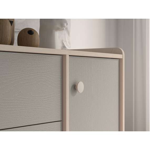 Skjenk MEVEL - 120x85 cm - ørkensand -grå pollad - 3 skuffer - 1 dør